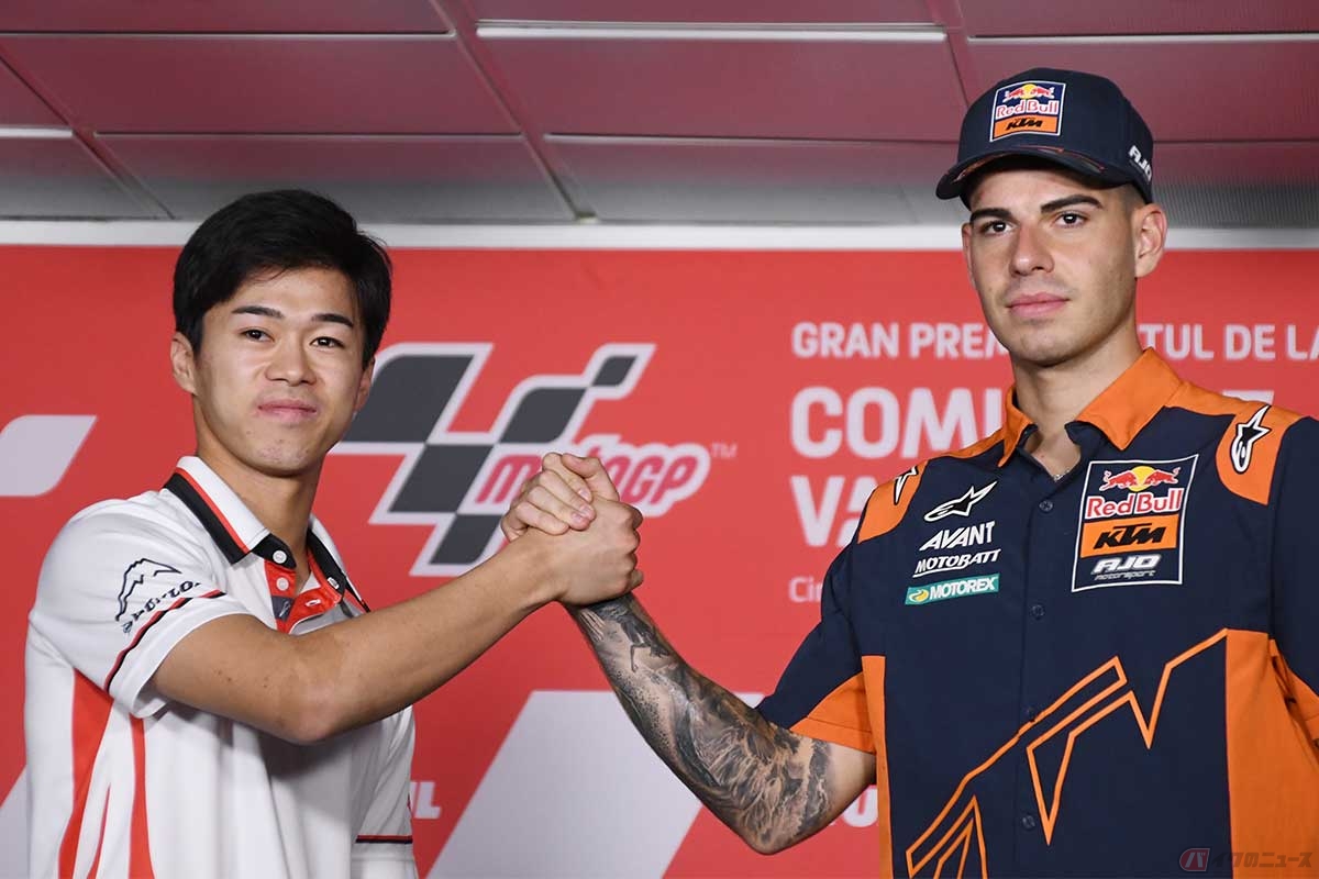 木曜日にはMoto2クラスのチャンピオンを争う小椋選手とフェルナンデス選手の2人が会見に出席した