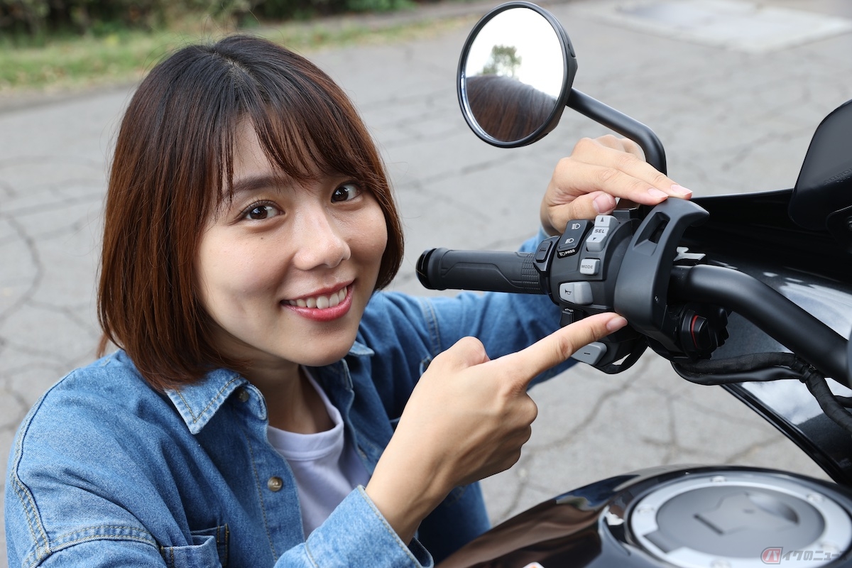 左のハンドルに装備されたレバーは「パーキングブレーキ」