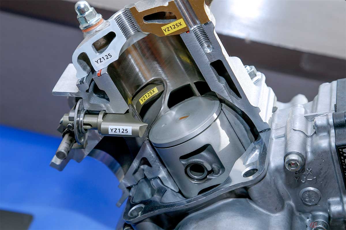 モトクロッサー「YZ125」と新型「YZ125X」のエンジン比較カットモデル