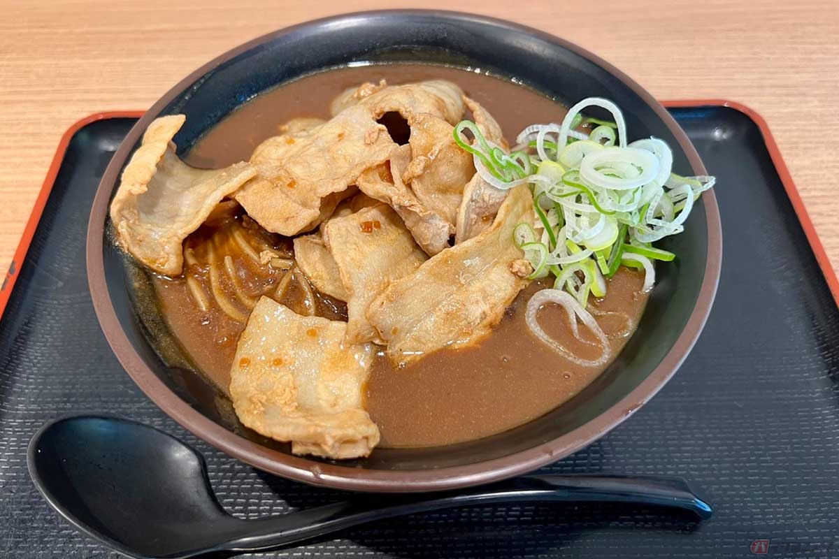 関越道「嵐山PA」（下り）で見つけた「焼き肉濃厚カレーそば in ごはん」（1000円）は、ひとつの丼で色々楽しめるメニューだった