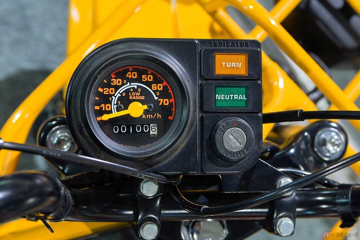各ギアの高速/低速の使用範囲が表示されたスピードメーター。低速は3速でも40km/hまでとなっている