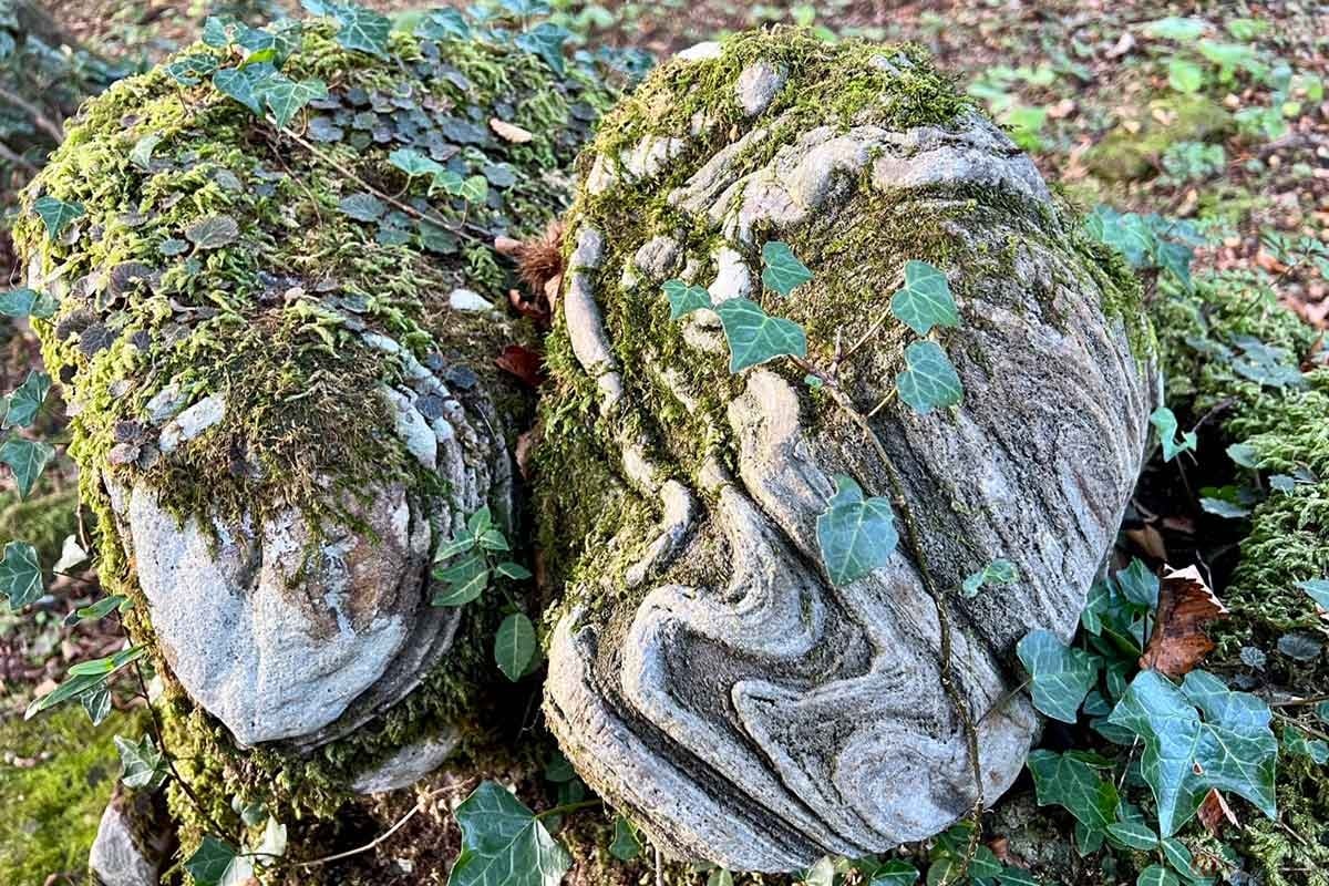 主郭には「啼石」として伝説の残る不思議な形をした石がある。主人の悲運に泣き続けたとされている