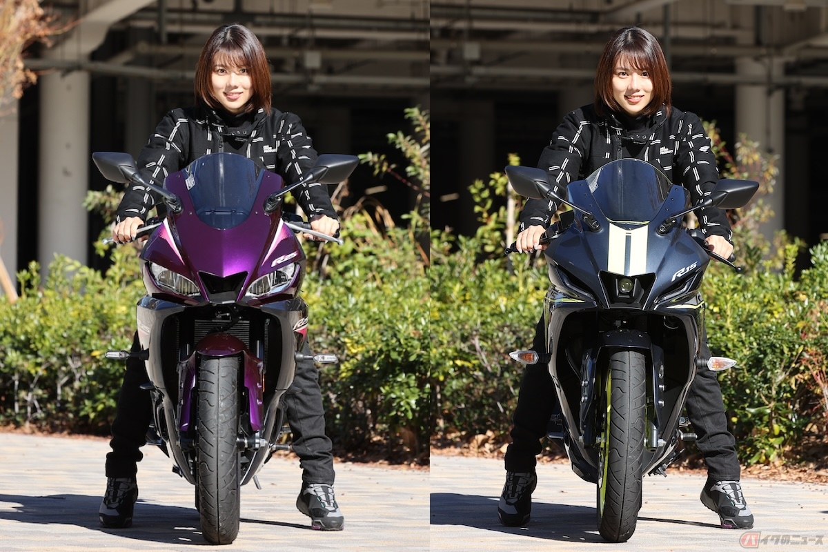 左:『YZF-R25』のシート高780mm、右:『YZF-R15』のシート高815mm