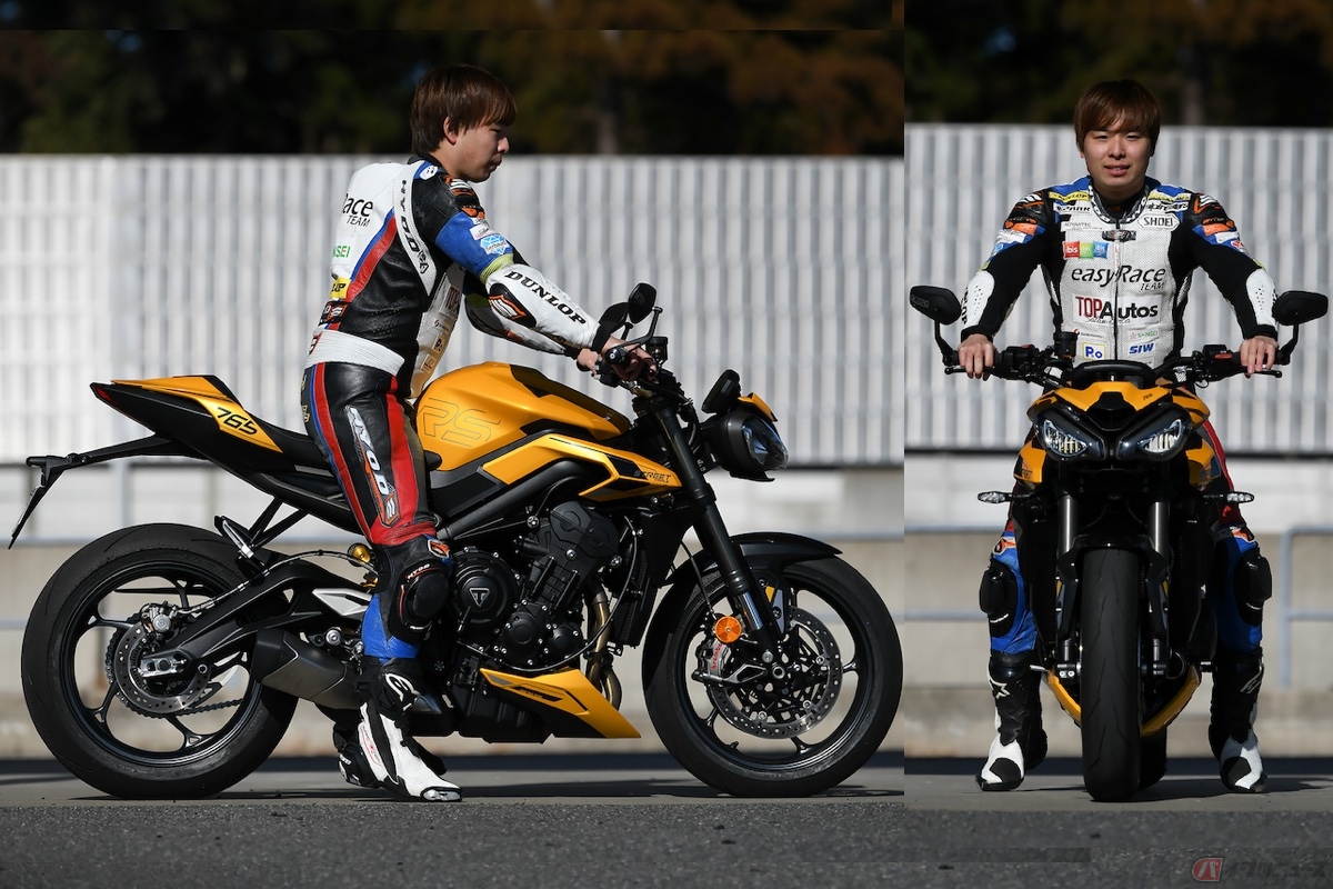 トライアンフ「Street Triple 765 RS」の足付き(身長165cm)