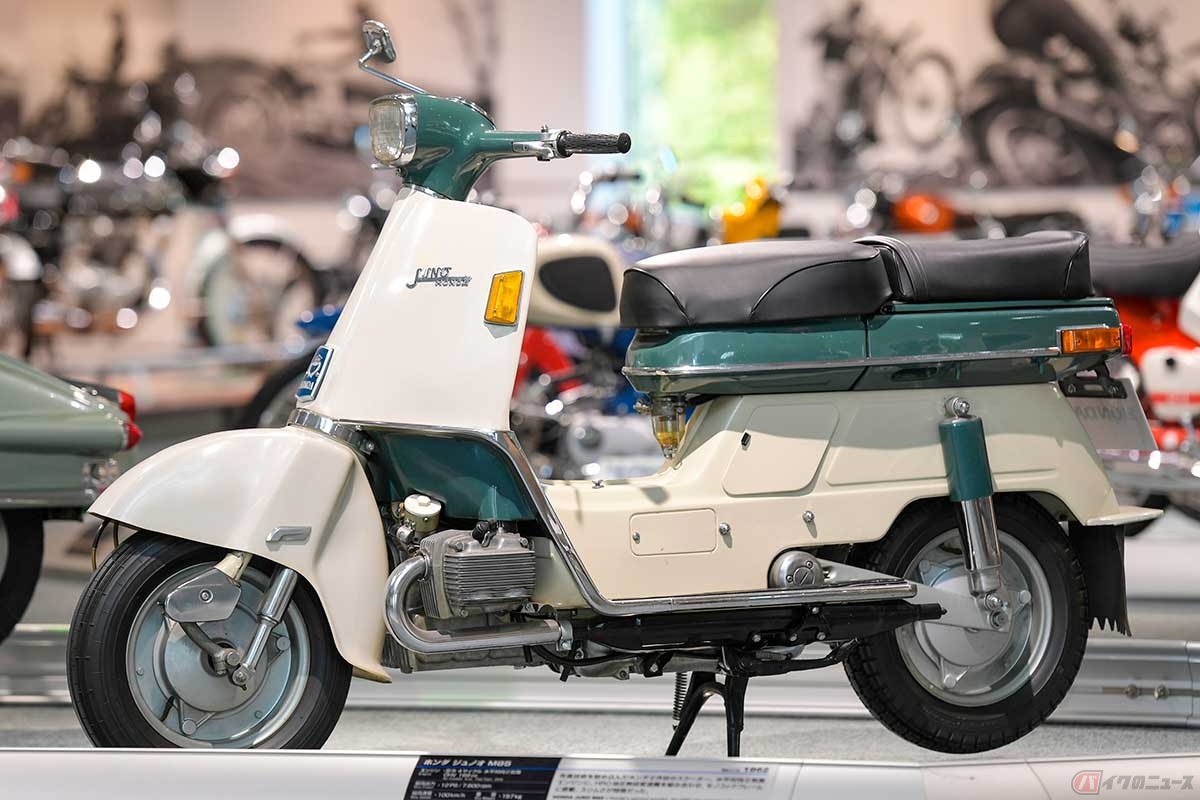 ホンダのスクーター第2弾「ジュノオM型」の水平対向2気筒OHVエンジンは、排気量124ccと169ccのバリーションがあった。写真は排気量169ccの「ジュノオM85型」(1962年型)