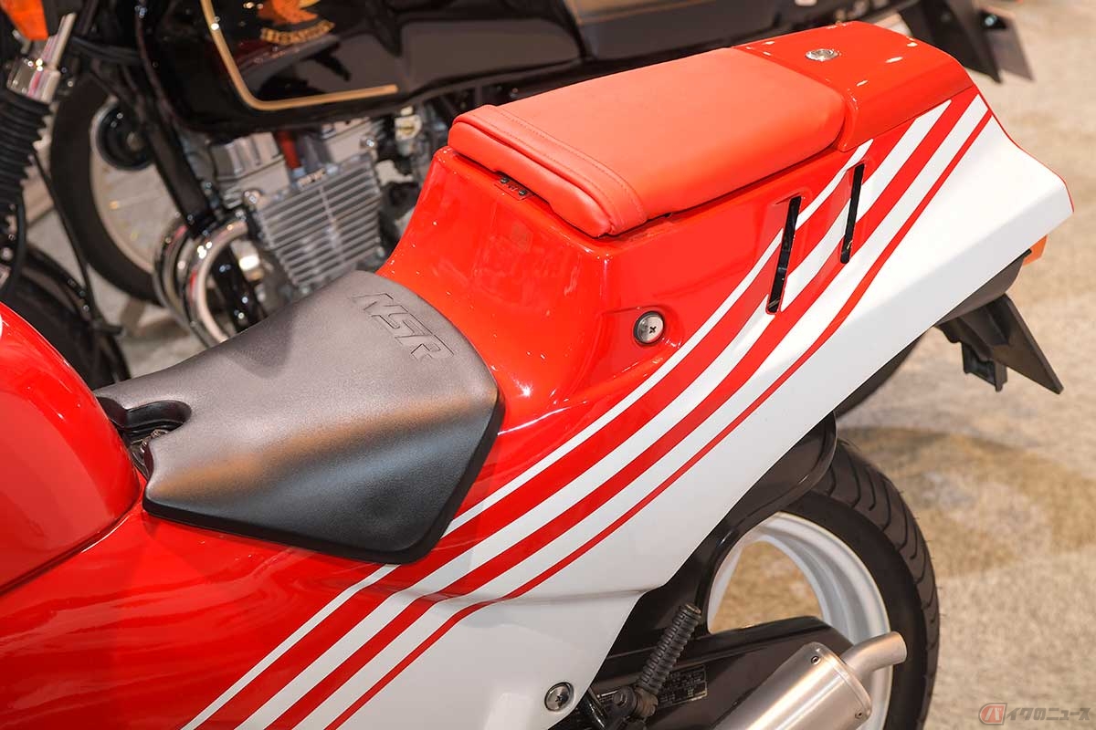 ファクトリーマシン「NSR250」に似た大型リアカウルが人車一体のエアロフォルムを形成している
