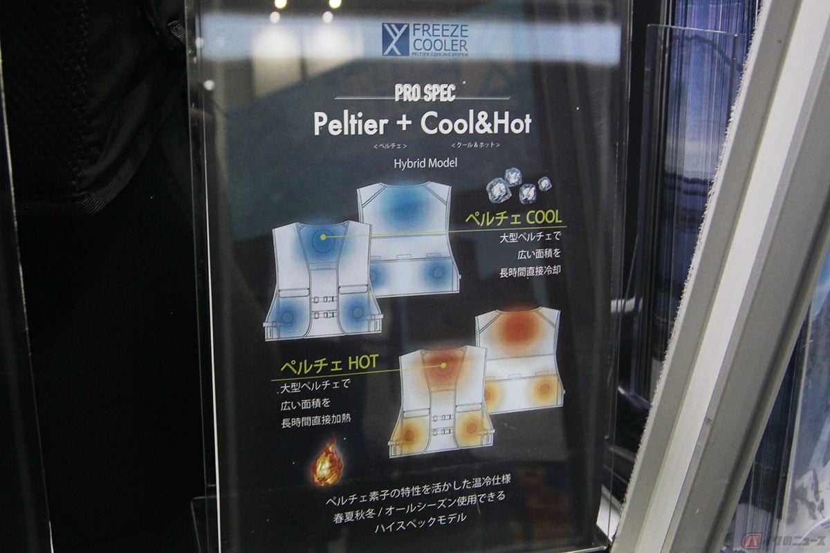 冷却と発熱、双方が可能なペルチェ素子。スイッチの切り替えにより、一着でオールシーズンを過ごすことも可能とのこと