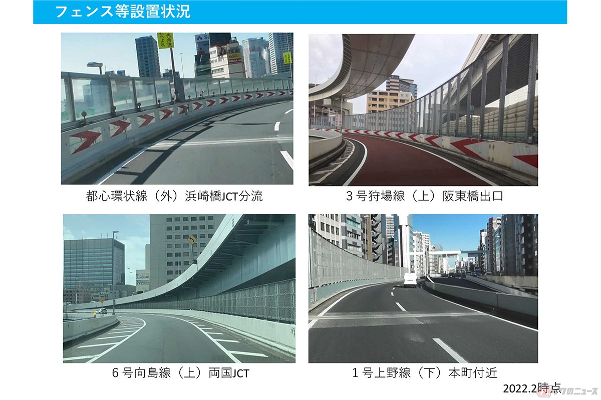 首都高が設置しているライダー転落防止対策（出展：首都高速道路）