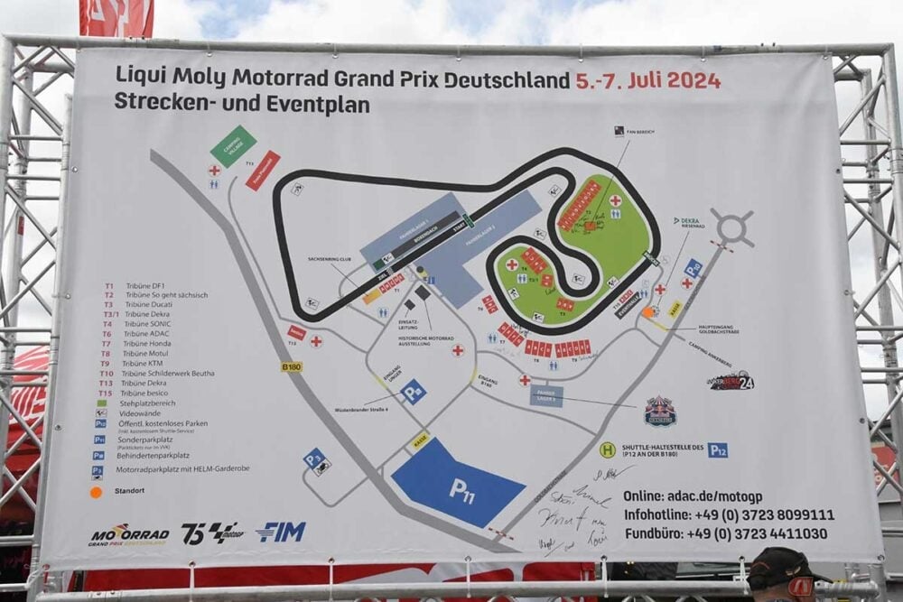 MotoGPドイツGPが行なわれたザクセンリンクのマップ。全13コーナー中、左コーナーが10もある左回りのサーキット