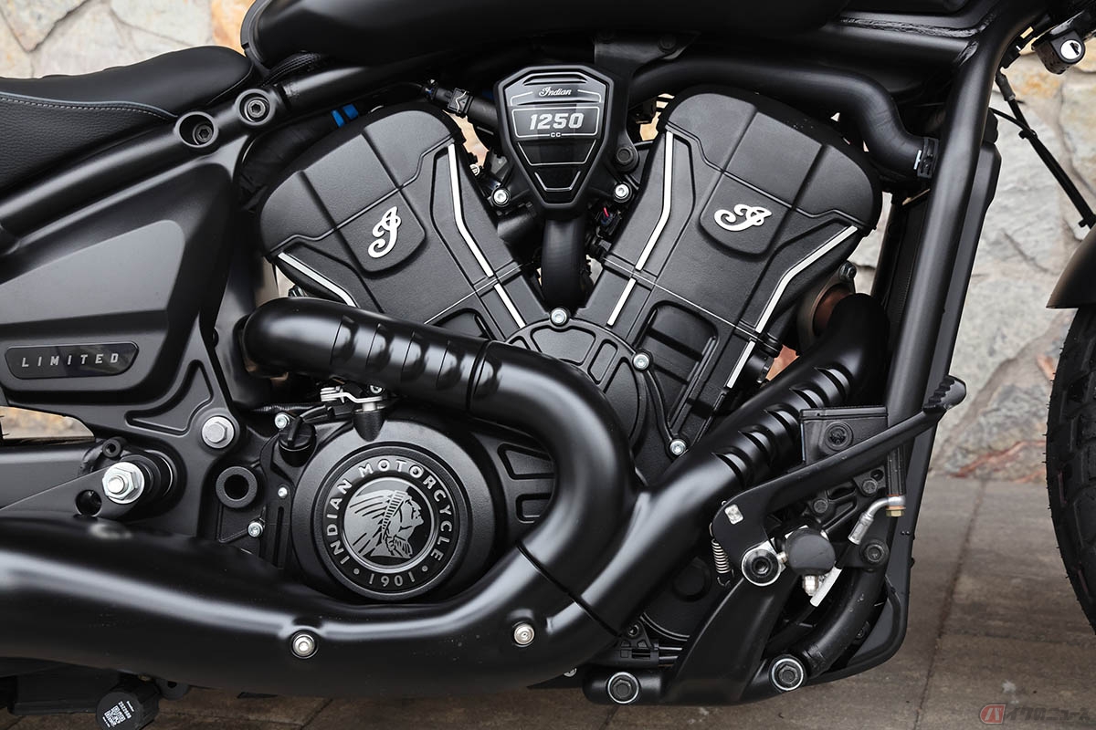 インディアン新型「スカウト」シリーズに搭載された排気量1250ccのスピードプラスエンジン。力強い走りを生み出します