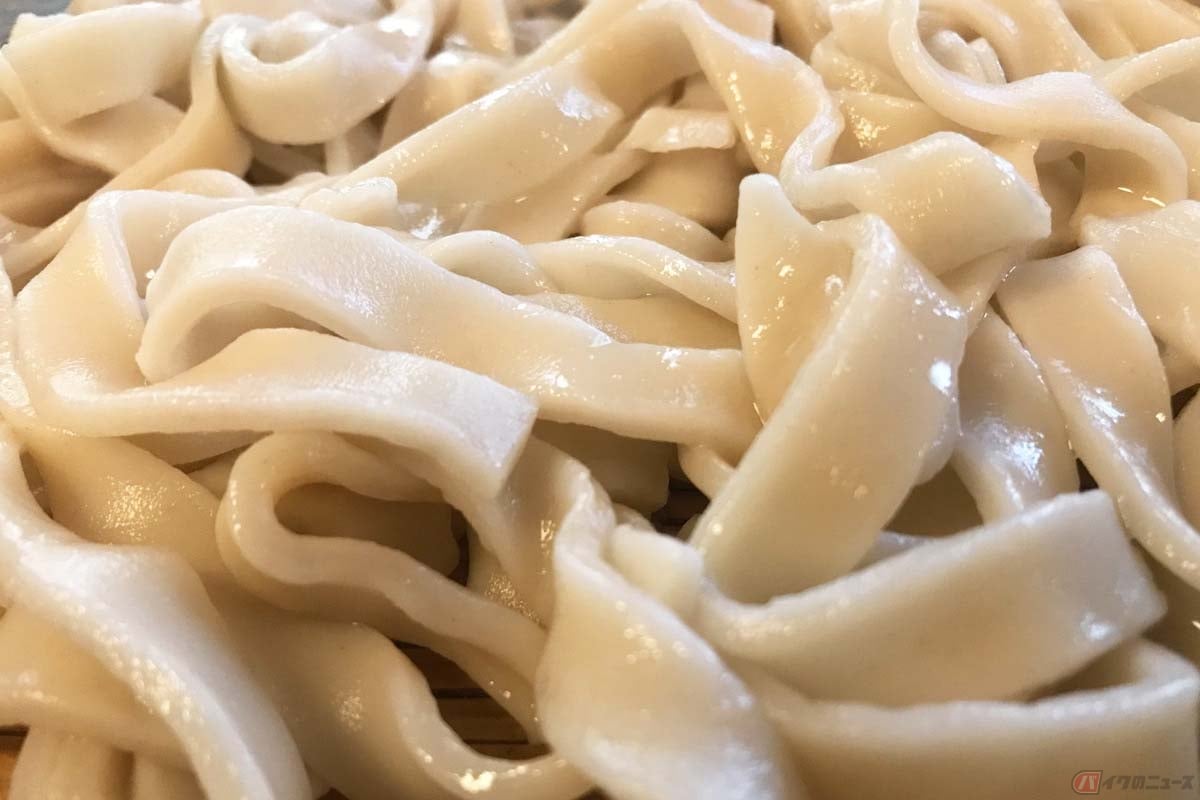 麺は1.0〜1.2cm程度と『ほうとう』に比べて少し細め。ツルツルとした喉ごしでサラッと食べられます