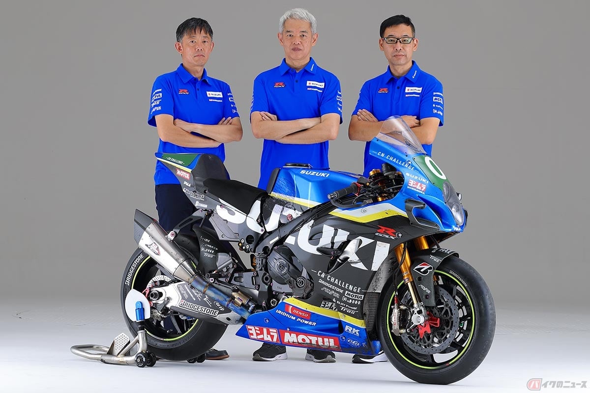 左から「チームスズキCNチャレンジ」の今野岳さん(クルーチーフ)、佐原伸一さん(チームディレクター)、田村耕二さん(テクニカルマネージャー)
