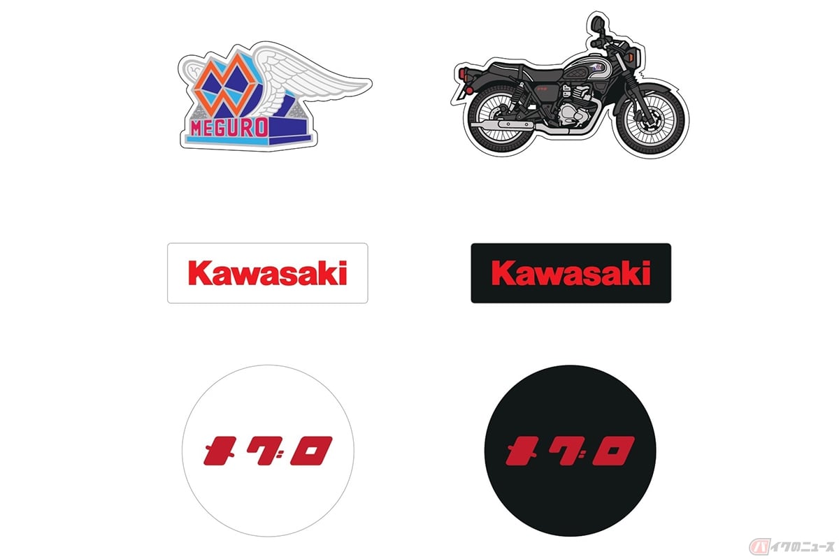 「目黒とメグロの回顧展」で販売されるフレークステッカー(メグロ)