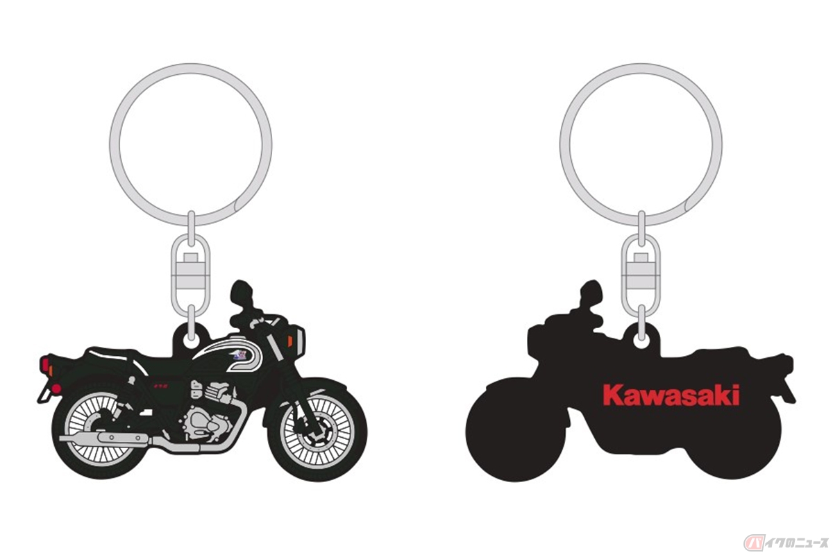 「目黒とメグロの回顧展」で販売されるカワサキ　ラバーキーホルダー（MEGURO S1)