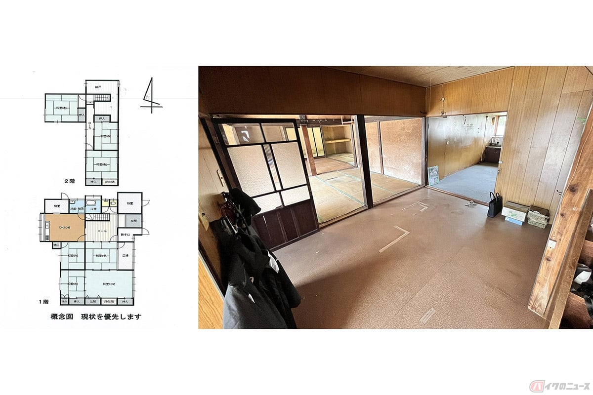 上越市の50万円古民家の間取り図と住居の写真