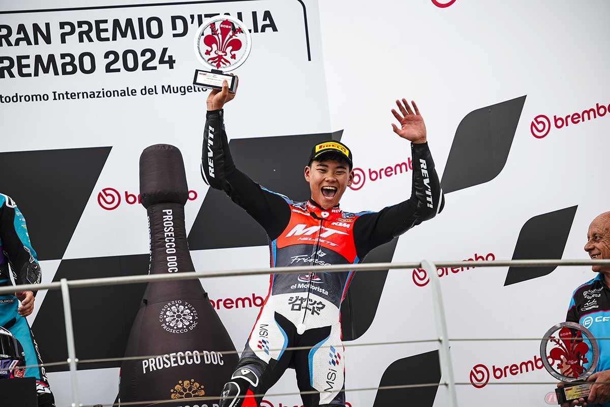 2020年のロードレース世界選手権デビュー以来、初の表彰台を獲得したイタリアGP(2024年)
