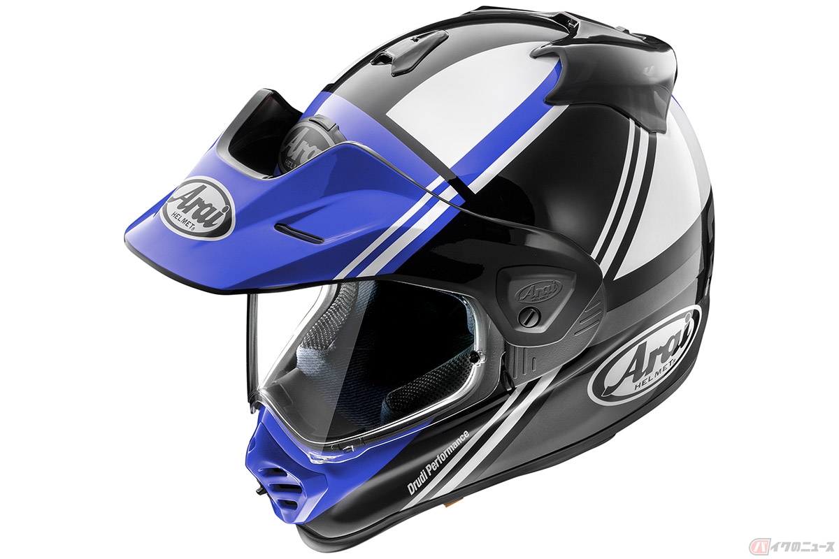アライヘルメットから登場するアドベンチャーヘルメット「ツアークロスV」のNEWグラフィック「TOUR-CROSS V COSMIC」BLUE