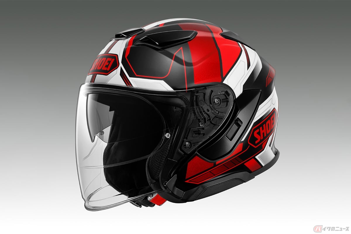 SHOEIがサンバイザーを内蔵するジェットヘルメット「J-Cruise 3」に追加するNEWグラフィックモデル「J-Cruise 3 WHIZZY(ウィジー)」TC-1(RED/BLACK)
