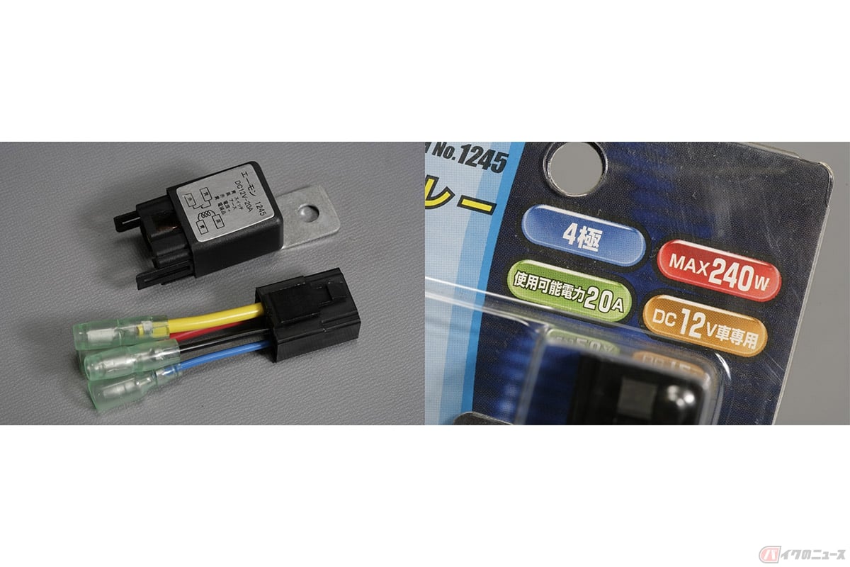 購入したリレーキットに接続する電源線には、太さ2.0sqと呼ばれるワンサイズ太い配線を利用し、効率良く電気を流しました。リレーを機能させるスイッチングの信号線には、1.25sqサイズのコードを利用しました