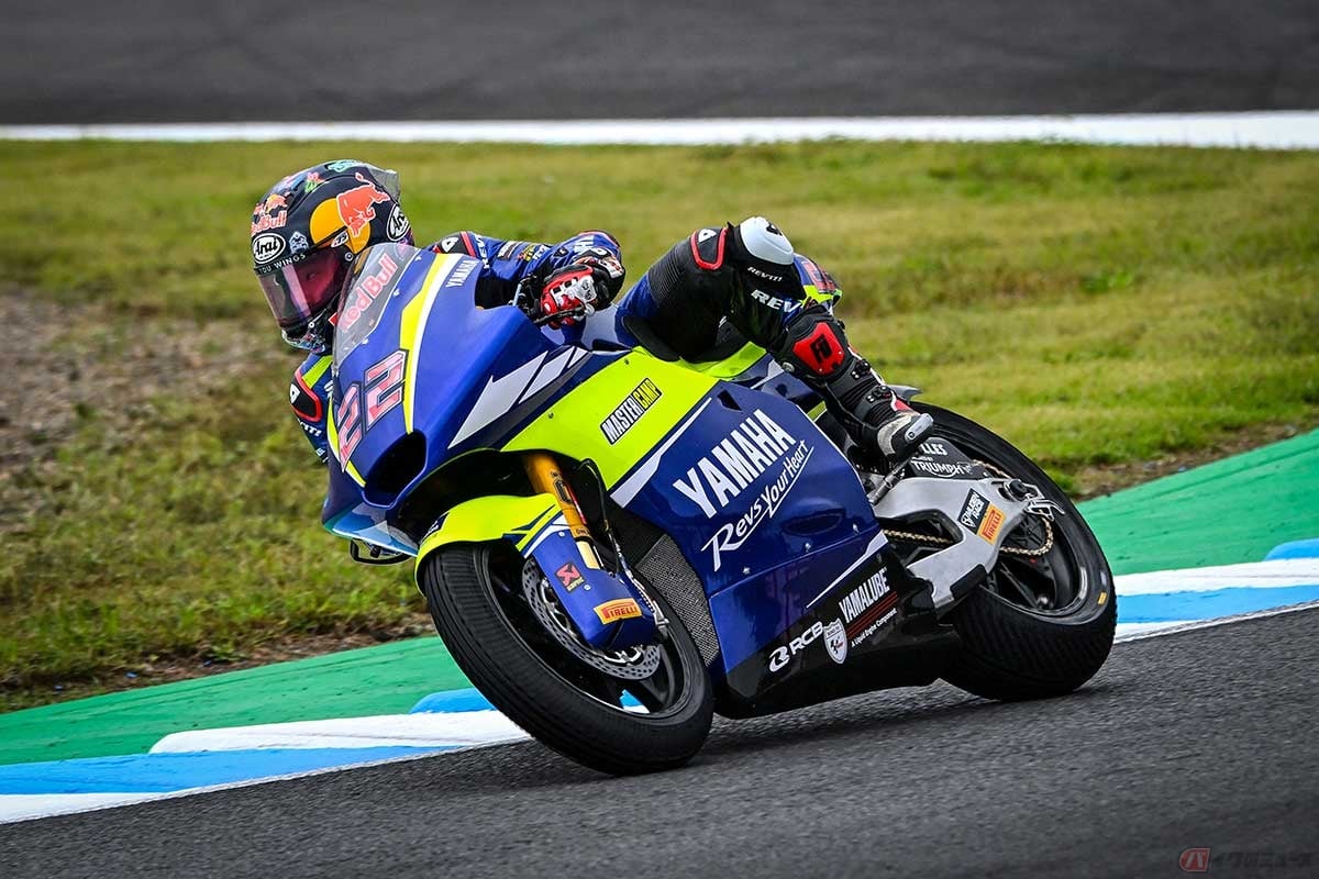 【MotoGP第16戦日本GP】佐々木歩夢選手(#22/Yamaha VR46 Master Camp Team)。決勝レースは1周目に雨により赤旗中断。約10分の中断ののち、12周でレースは再開された。佐々木選手はレインタイヤを選択
