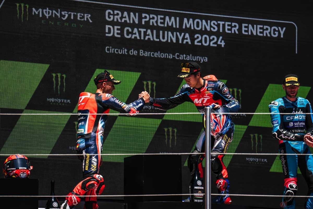 MotoGP第6戦カタルーニャGPでの2024年シーズン初優勝、そして2022年の日本GP以来となる優勝もまた、ひとつのポイントだった。このときはチームメイトのセルジオ・ガルシア選手(MTヘルメット - MSI)が2位で、チームとしてワンツーを果たしている