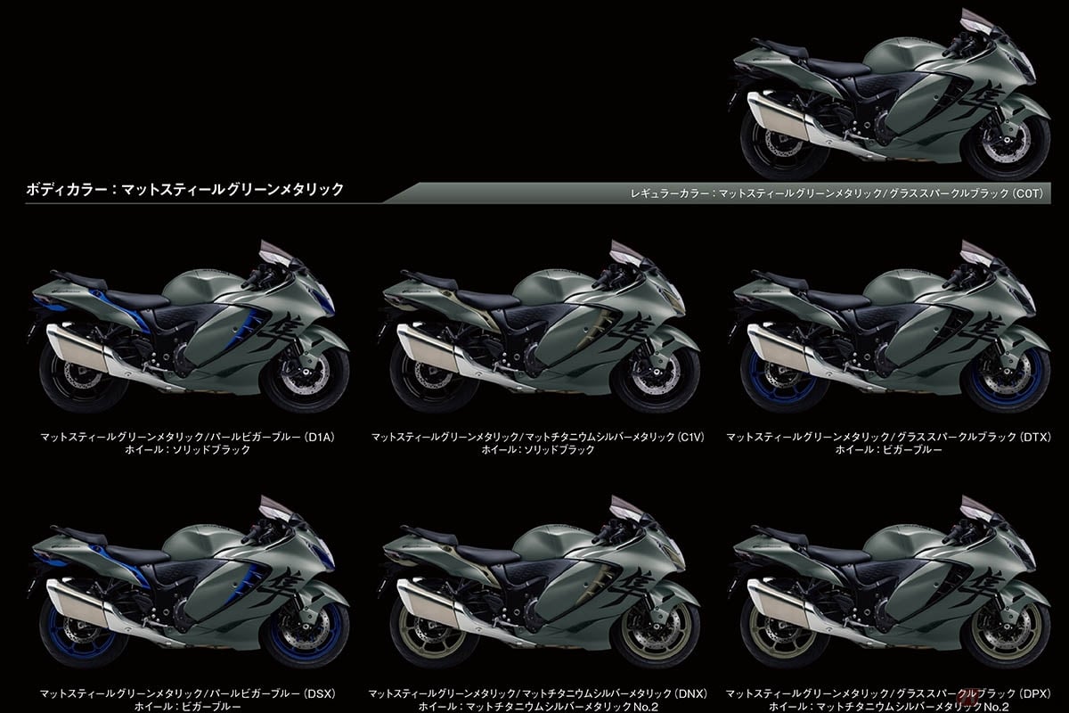 スズキ「ハヤブサ」マットスティールグリーンメタリック/グラススパークルブラック・カラーオーダープラン(全6色)