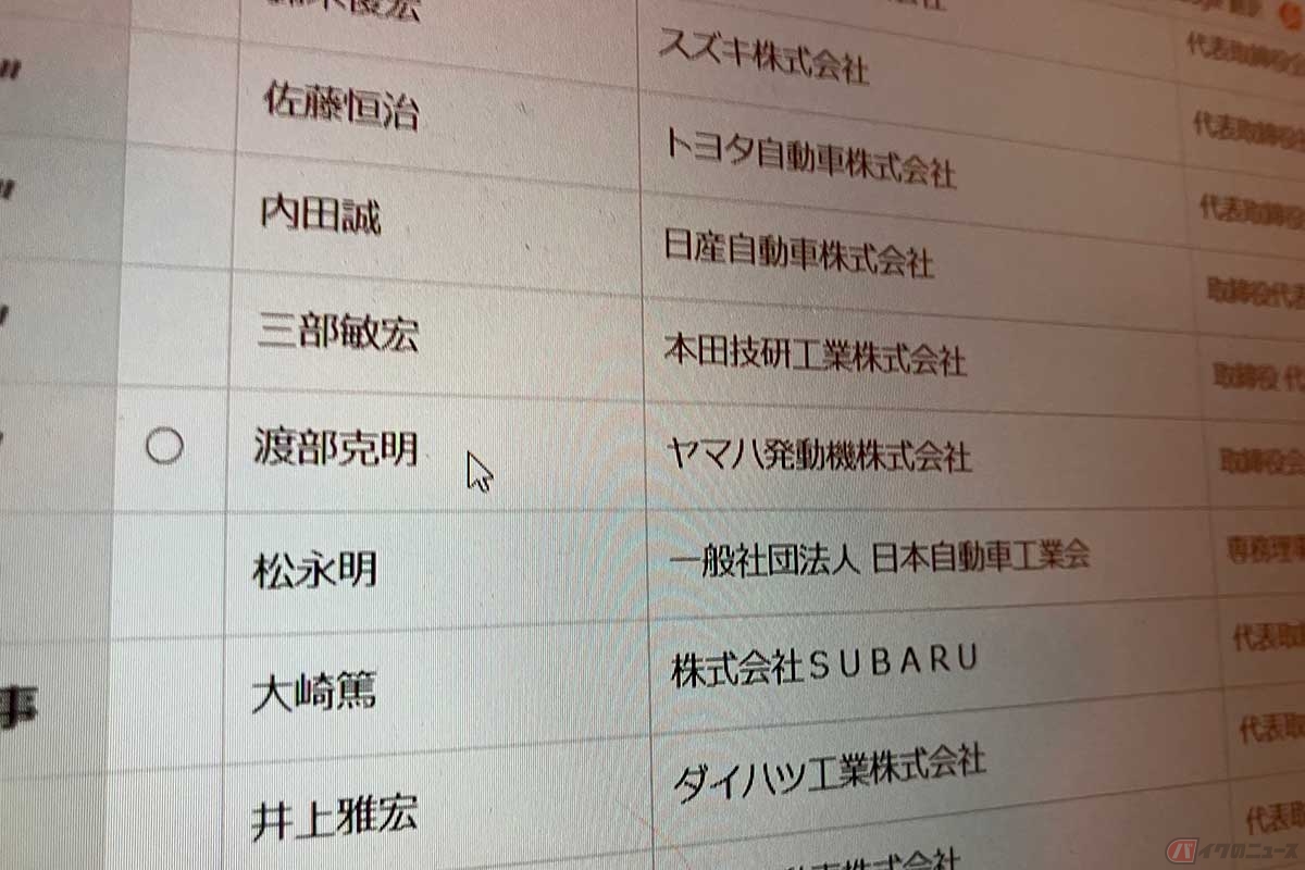 ようやく日本自動車工業会の公式サイトに掲載された、バイク担当副会長人事