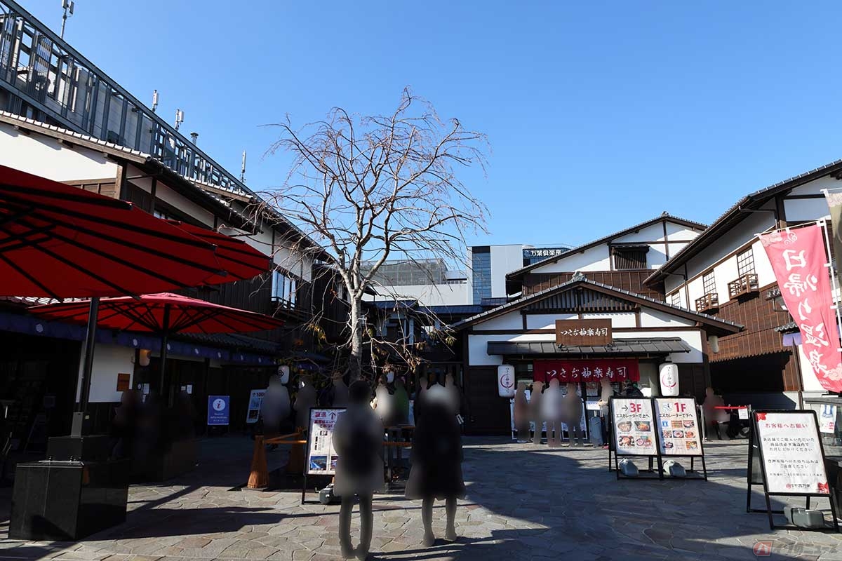 豊洲市場水産仲卸売場棟の隣にある「豊洲場外　千客万来」には、多くの外国人観光客が訪れていた