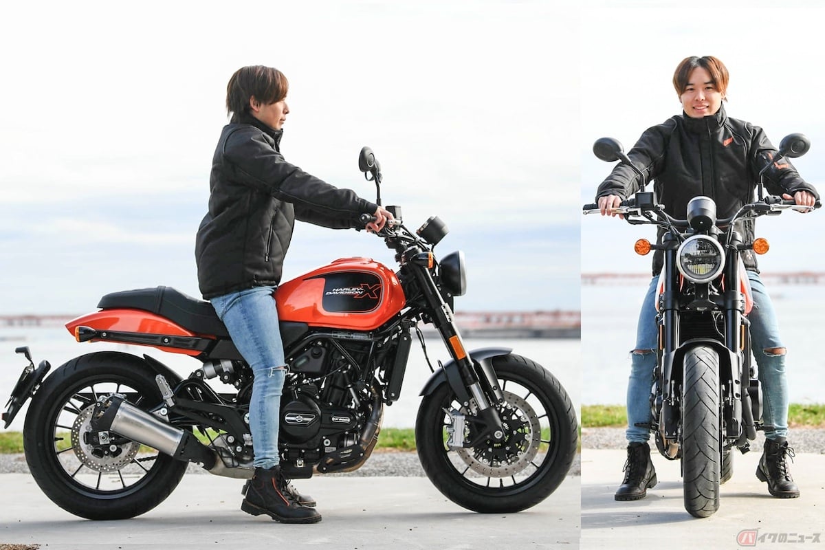 ハーレーダビッドソン「X500」のシート高は820mm、身長165cmの僕がまたがると意外にも問題なく支えることができるx001