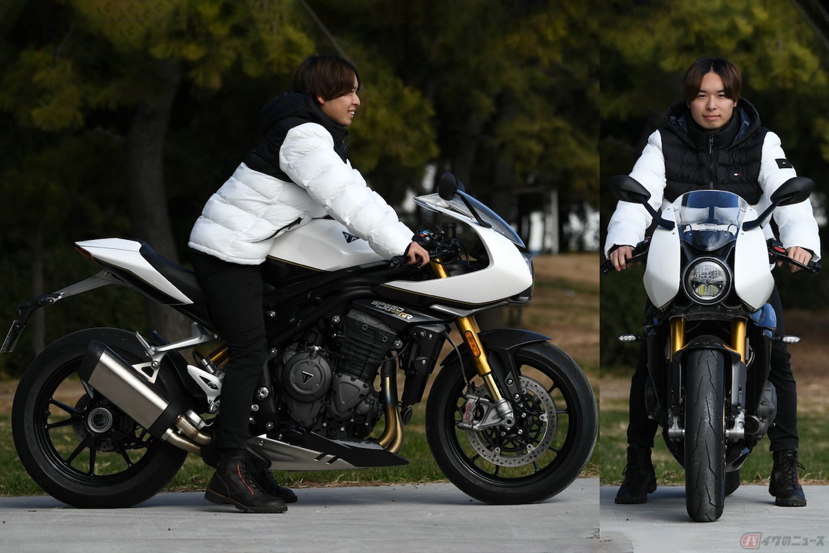 トライアンフ「スピードトリプル 1200RR」の足つき(身長165㎝)