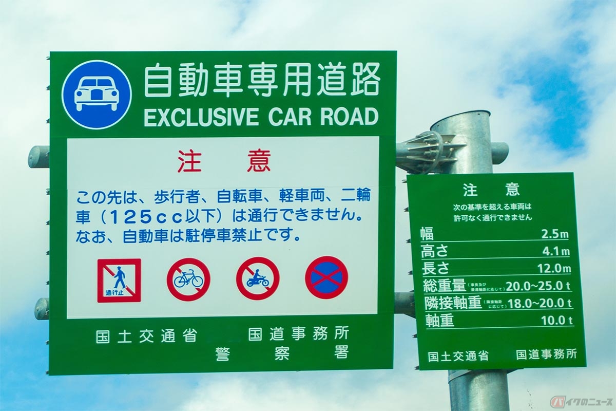 原付二種は、あくまで「125cc以下の軽二輪」に分類されているため、高速道路や一部のバイパス、自動車専用道路は走行不可