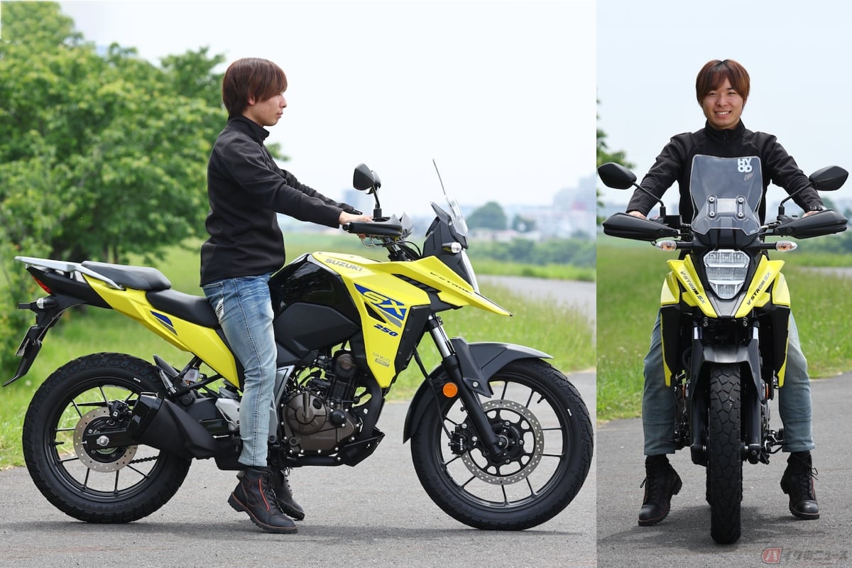 シート高835mm、身長165cmの筆者(石塚健)の足つき性は両足のつま先が地面に着く程度