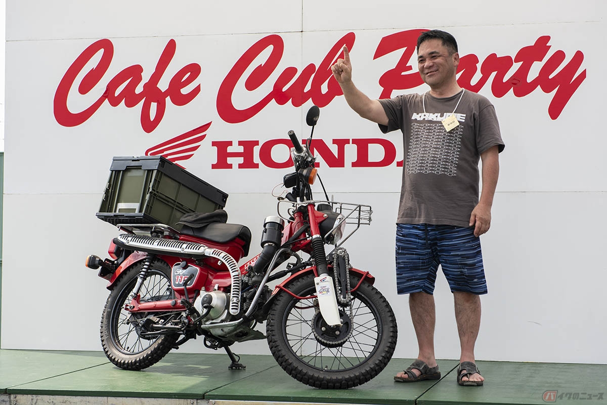 第16回カフェカブパーティーin九州の人気コンテスト1位に輝いたCT110。なんとフロントタイヤも動く2WD仕様!! 近日詳細を公開します