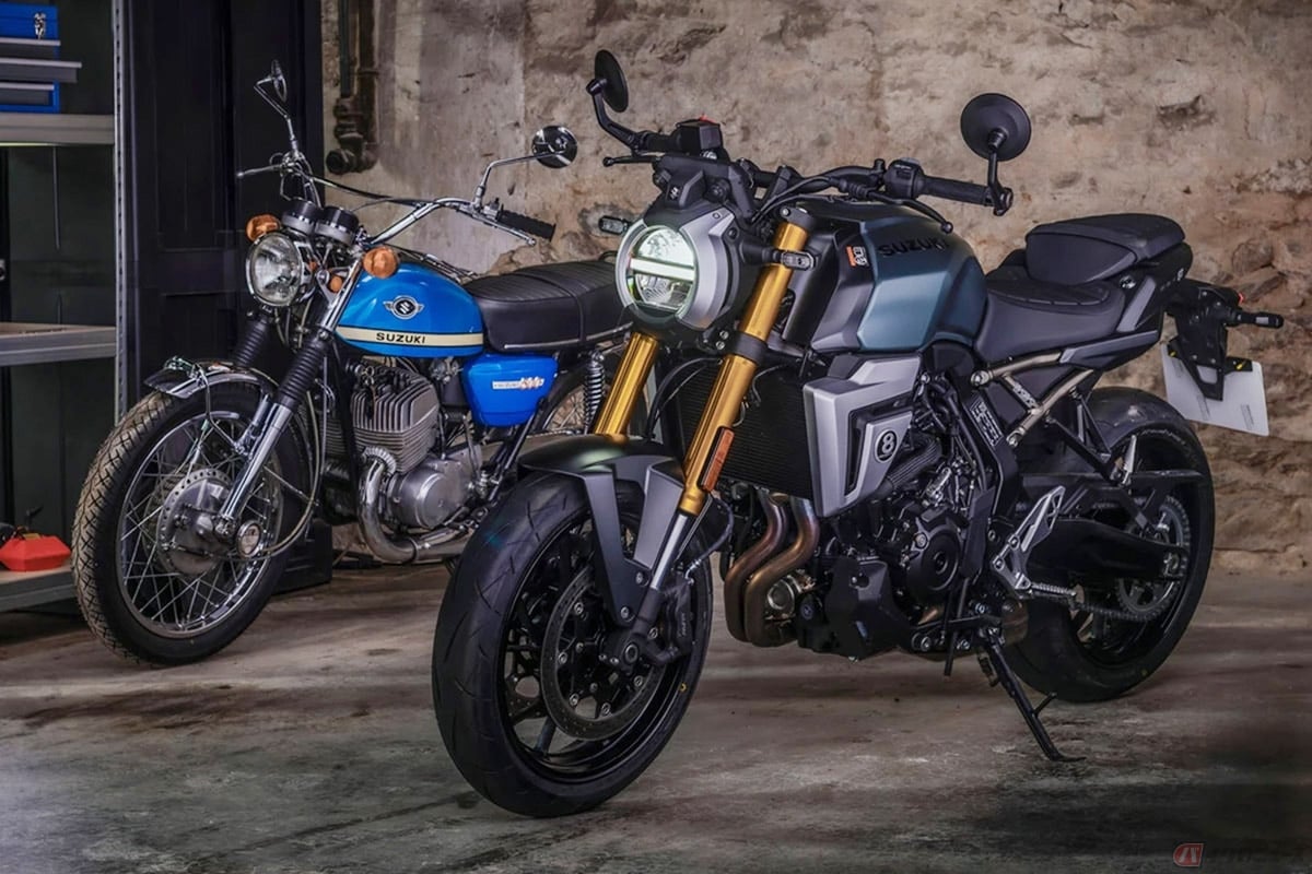 スズキ「GSX-8T」。1960 年代の⾼性能ネイキッドバイクで 「Titan」の愛称で知られる T500 を彷彿とさせるデザインに仕上げられています