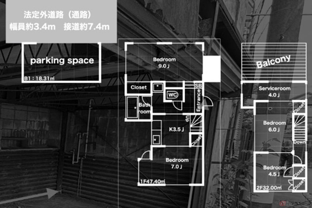 東京都練馬区のガレージ付き物件。リフォームは必要ですが、なんと23区内にもかかわらず780万円で購入可能となっています