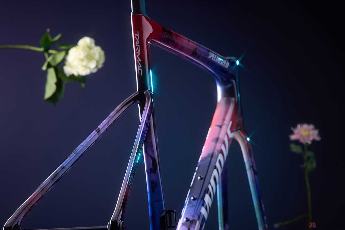 SPECIALIZED「S-Works Tarmac SL8 Frameset LTD - Demi Dreaming」の特別なグラフィックは、デミ・フォレリング選手が幼少期を過ごしたオランダの花農園での記憶にインスパイアされている