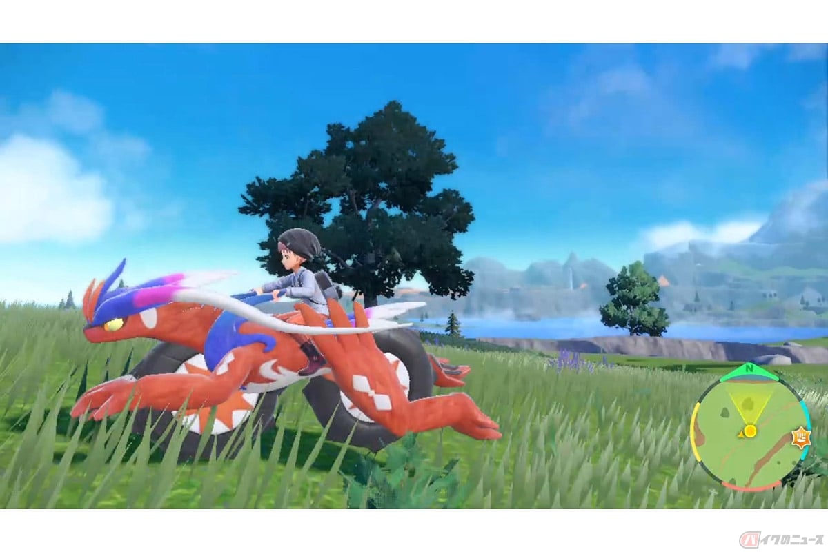 ゲームのフィールド内を駆け巡る伝説のポケモン「コライドン」