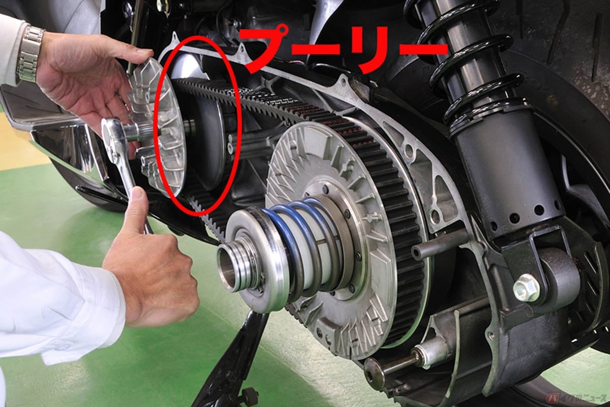スクーターの自動変速機(CVT)を構成するパーツのひとつ「プーリー」