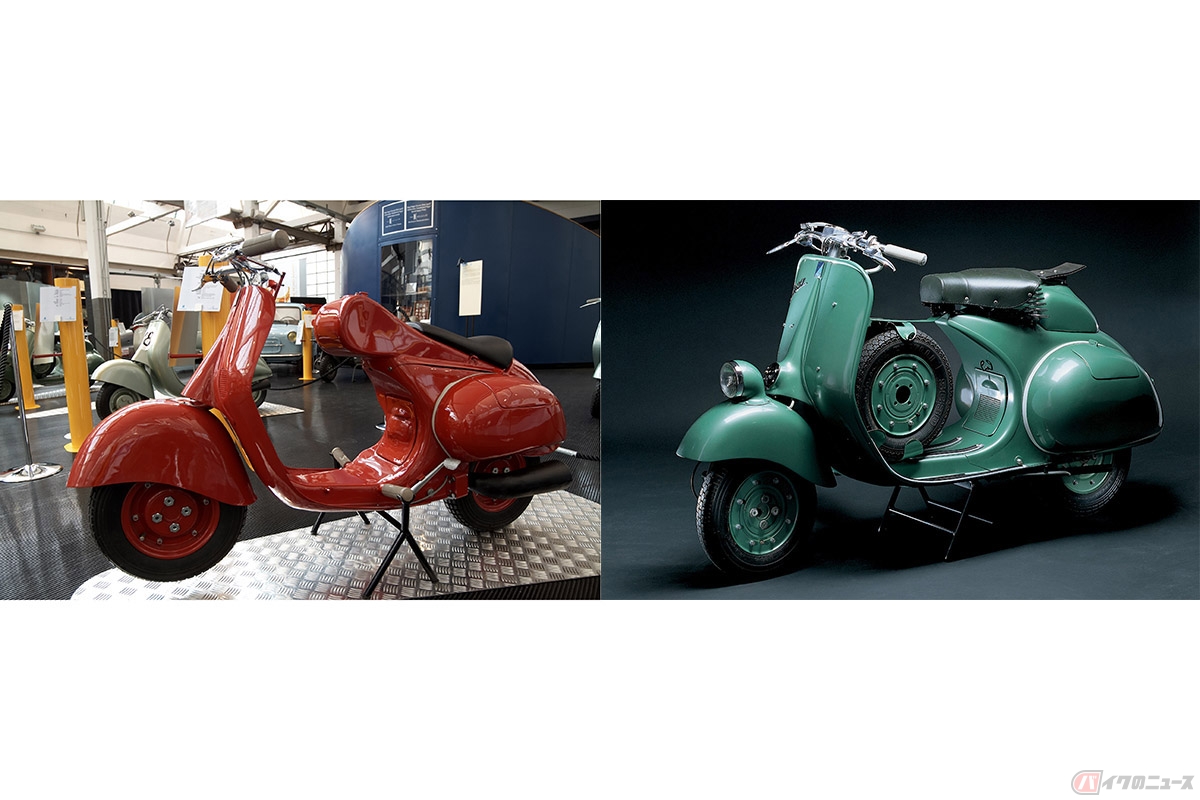 左から1950年に17の世界速度記録を樹立した「98 CORSA」、過酷なオフロードレース「シックス デイズ」で優勝した「Vespa 125 Six Days(6 GIORNI)」。どちらもOfficina 8で製作された傑作となっています