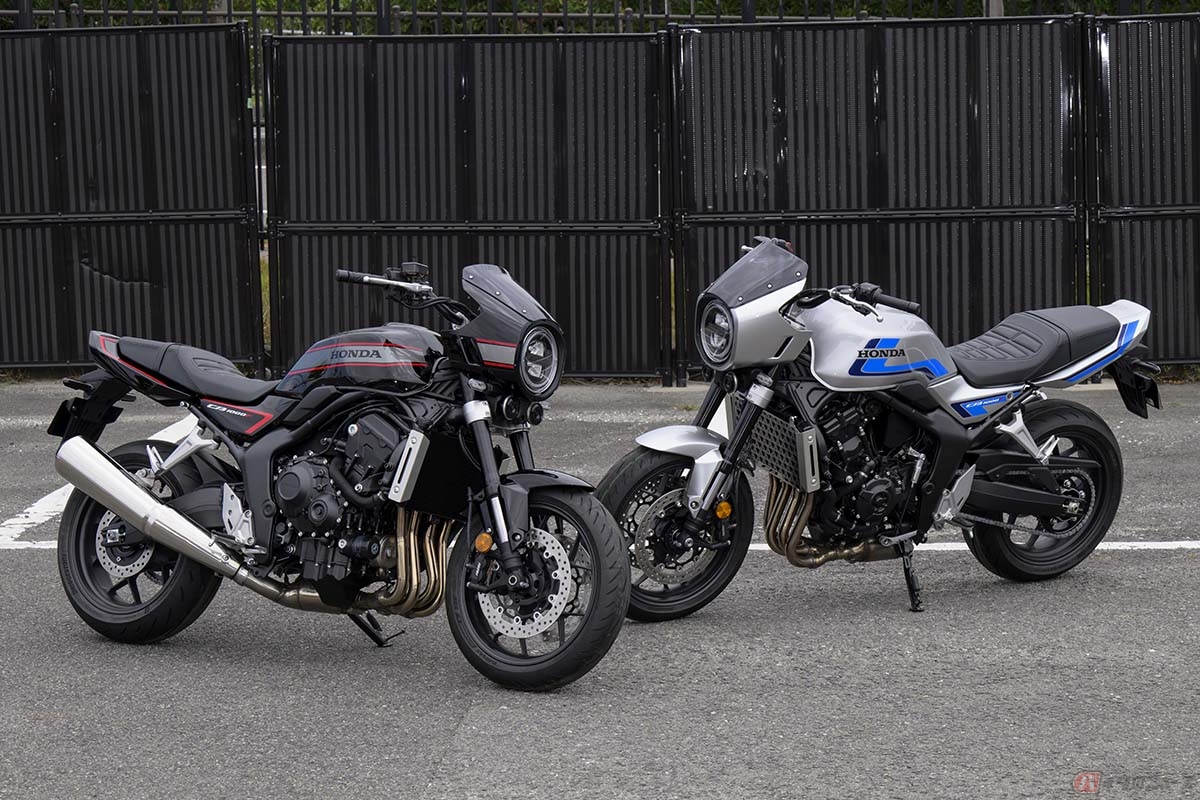 2025年の鈴鹿8耐で世界初公開されたホンダ「CB1000Fコンセプト」カラーバリエーションモデル(左)と「CB1000F SEコンセプト」