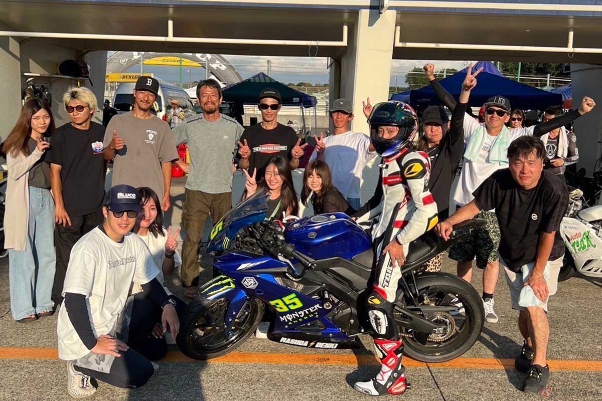 若者チームの準備が間に合わず、急遽1チーム、ライダー10人体制で耐久レース「ミニ6」に出場した谷 一直さんと仲間の皆さん。今年は念願の2チーム体制でレースに挑むようです