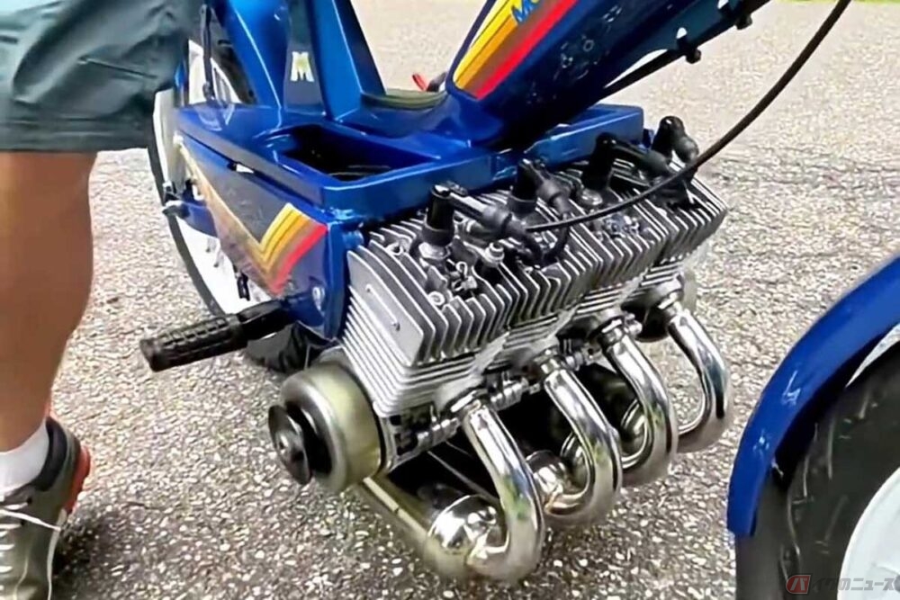 モペットバイク 魔改造「モペット」!? 2スト単気筒エンジンを4気筒化!! 爆速自転車