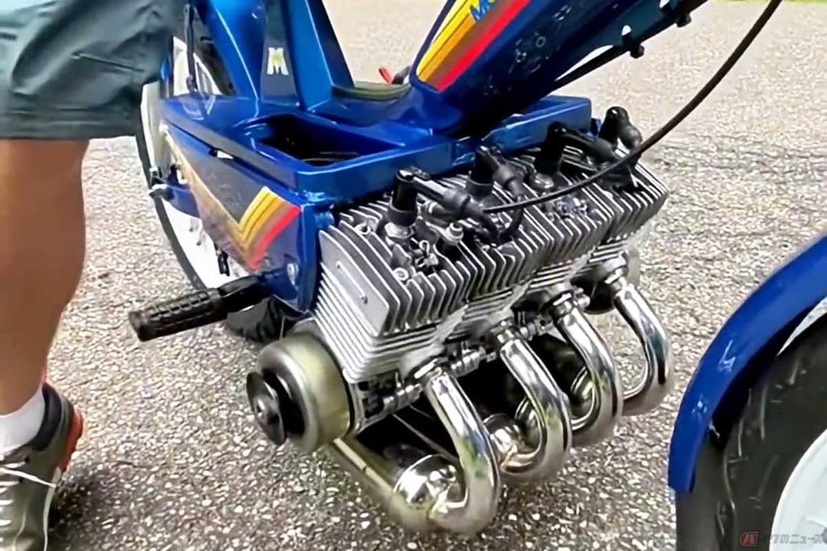 とにかく速い!! 2スト4気筒エンジンを搭載した爆速魔改造モペットに注目が集まる