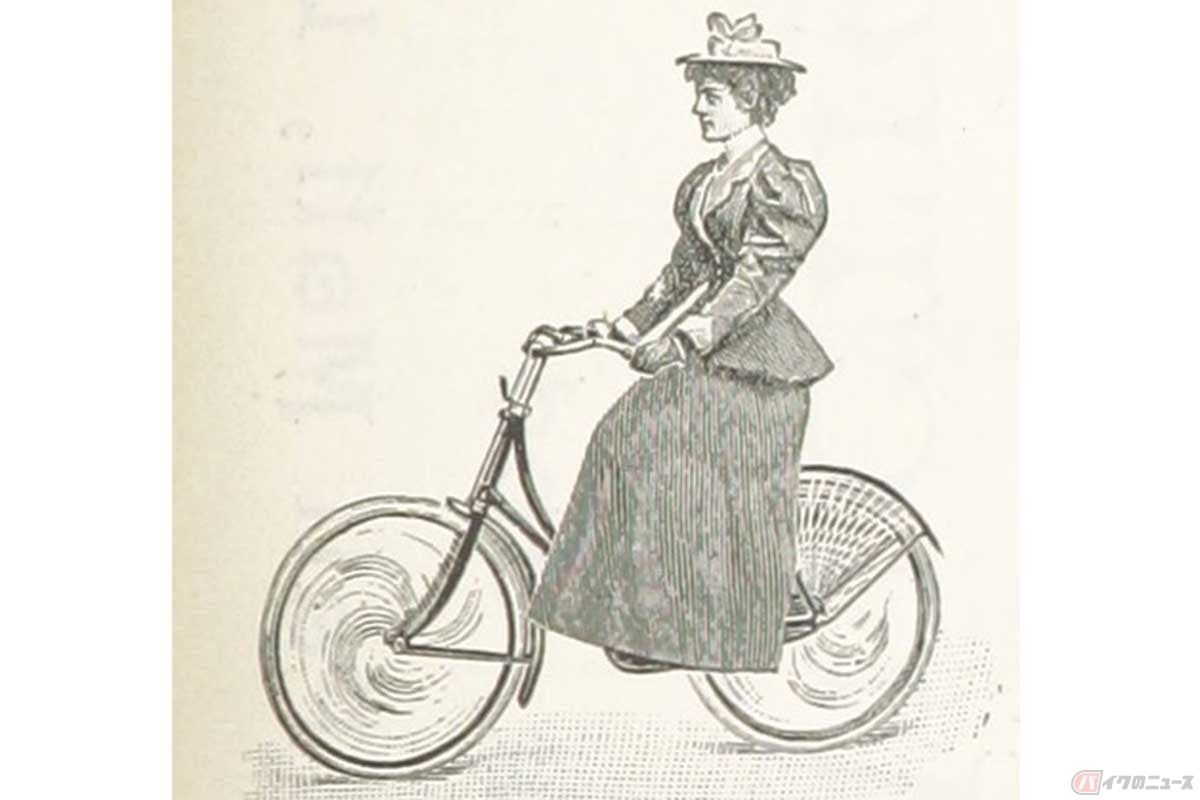 1900年初頭の、自転車と女性の姿