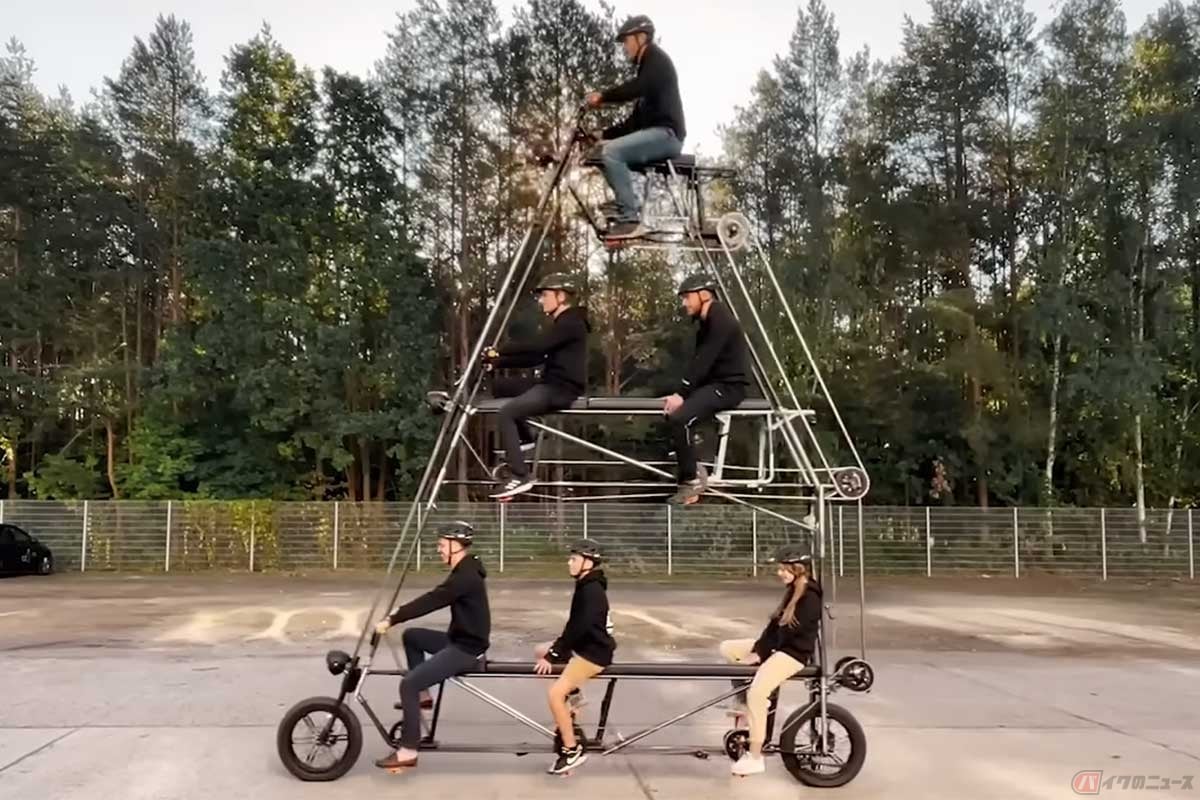 前後と上下に拡張した「3階建ての自転車」と題した「超」トールバイクをDIYしてしまった若者たちの動画に反響