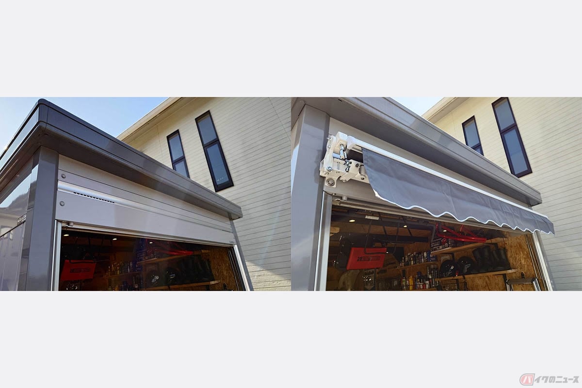 誰もが知るネット通販サイトを閲覧すると、複数のショップから数種類のオーニングテントが販売されています。仮に、最初から拡張性を考えたガレージ構造なら、このような装備の後付けも簡単になるのだろうと思いますが……