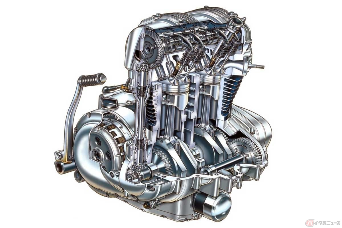 カムギアトレーンを採用するカワサキ「W650」の空冷2気筒エンジン