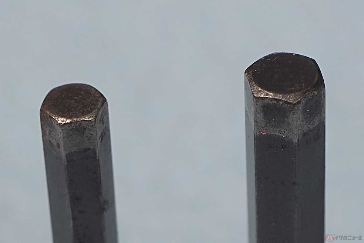 10年以上使用した六角棒レンチのソケットビットの先端。少しだが摩耗している