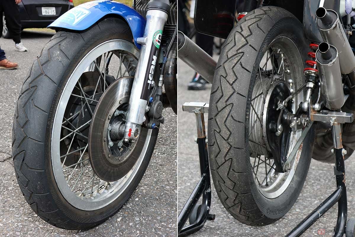 青いマッハの前後タイヤを「ContiClassicAttack」に揃えたところ、安心してレースに臨める状態に