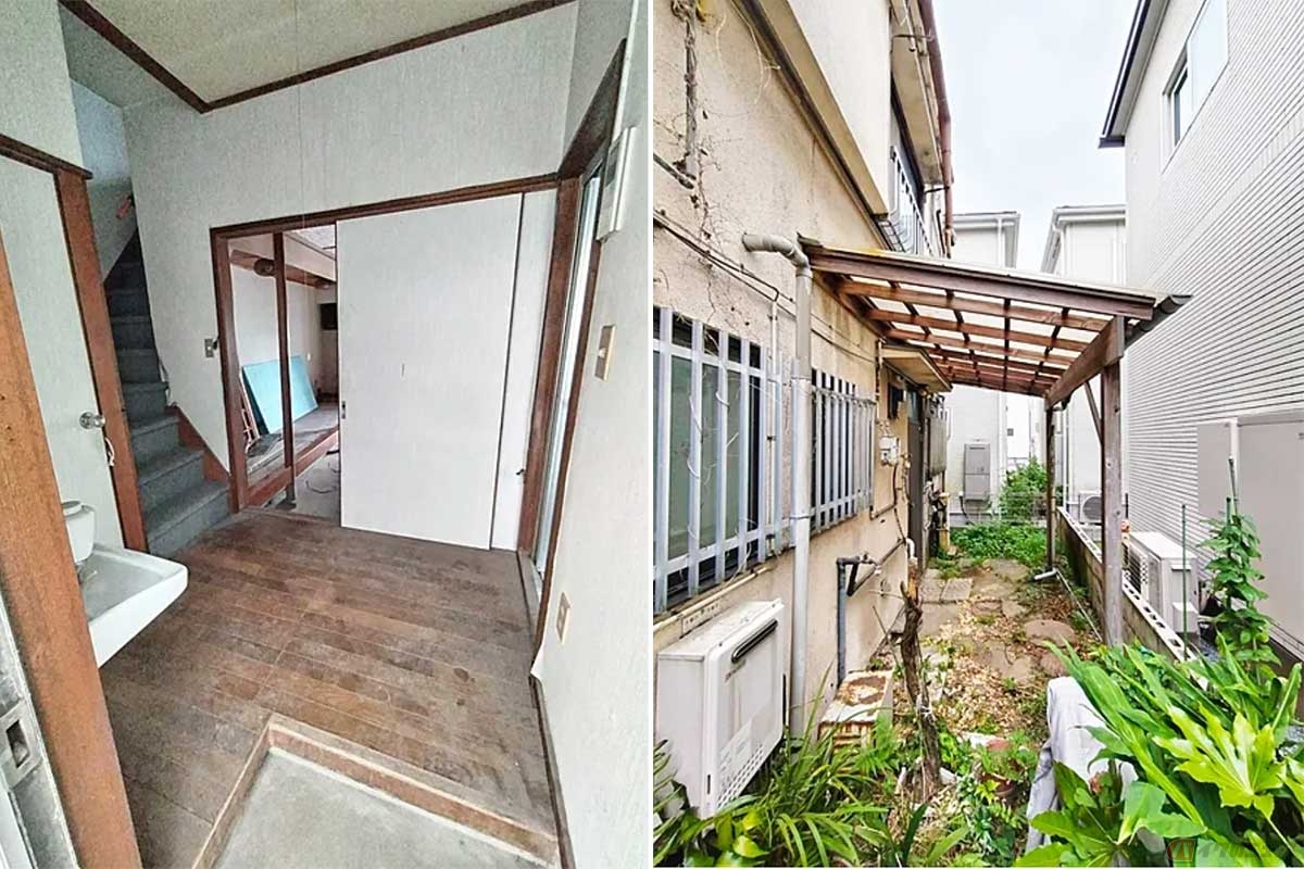 1階は店舗として使われ、建物には裏口の空間と勝手口があります